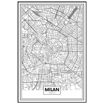 Panorama Cuadro Metacrilato Enmarcado Mapa De Ciudad Milán 50x70 Cm