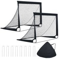 costway juego de 2 porterias de futbol negras autodesplegables plegables para jardin y exterior resistentes con estacas 120 x 90 x 92 cm negro
