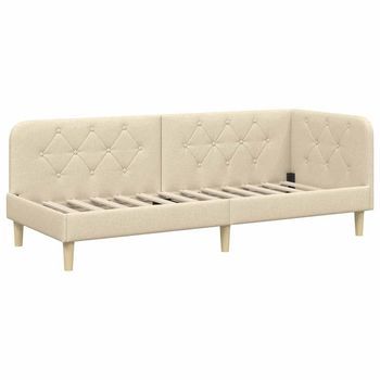 Cama Individual | Cama Para Adulto | Estructura De Cama En Esquina Crema 80 X 200 Cm Tela