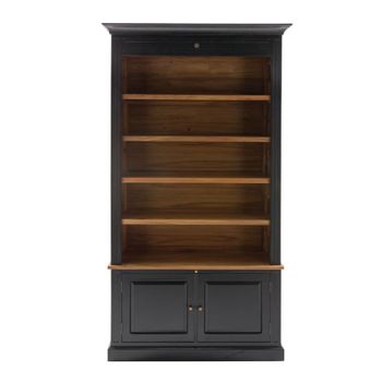 Biblioteca de 2 puertas de acacia maciza negra - A240 cm