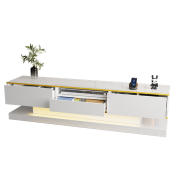 Mueble De Tv Moderno Con 3 Cajones Y 1 Compartimento Abierto – Diseño De Alto Brillo Con Led Que Cambian De Color, 180x38x45cm