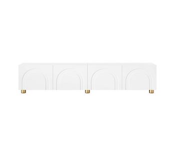 Mueble tv bajo 180 cm - relieve arqueado 4 puertas patas metálicas almacenaje salón - blanco