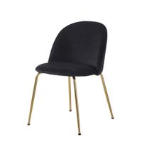 silla de terciopelo negro con patas de acero dorado