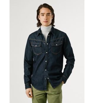 Pepe Jeans para hombre. PM3090809 Camisa Western Rinse marino (M), Casual, Algodón, Manga larga