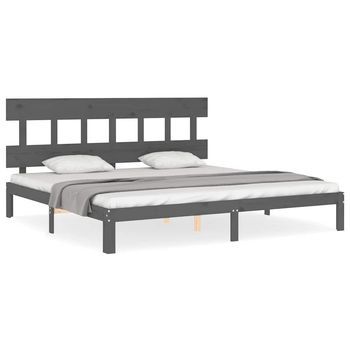 Estructura De Cama Con Cabecero Madera Maciza Gris 200x200 Cm
