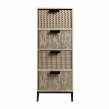 Cajonera estrecha tallada con 4 cajones en madera marrón