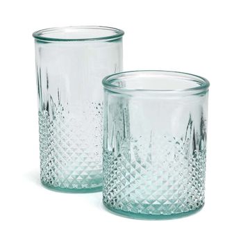 Vaso de vidrio reciclado en azul 8x8x14 cm