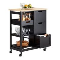 carro de almacenamiento mueble auxiliar cocina carrito de servir con 3 cajones 2 estantes y 1 bandeja extraible negro fkw79-sch sobuy es