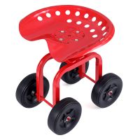 costway asiento de jardin con ruedas todoterreno altura ajustable giratorio 360 marco metalico carga 150kg para exterior rojo