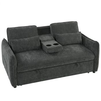HOMCOM Sofá Cama 2 Plazas 3 en 1 con Mesa Auxiliar Portavasos Respaldo Ajustable Bolsillos Laterales 2 Almohadas Gris Oscuro    Aosom España