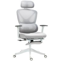 homcom silla de escritorio de malla reclinable con reposacabezas giratoria soporte lumbar reposapies y altura regulable gris   aosom espana