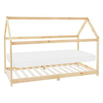 Cuna Con Techo Y Somier 90x200 Cm Madera De Pino Natural Ml-design