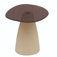 mesa de centro de 50 cm en metal color marfil y cristal ahumado