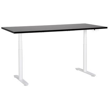 Escritorio De Altura Regulable Eléctrico Diseño Moderno Patas Redondas 180 X 80 Cm Tablero Negro Soporte De Acero Blanco Destinas