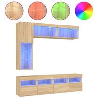 muebles de tv de pared con luces led 7 uds  mueble de salon  gabinete de tv roble sonoma