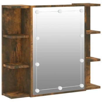Mueble Con Espejo Y Luces Led Roble Ahumado 70x16,5x60 Cm Vidaxl