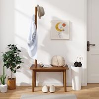 mesa auxiliar 2 en 1 de madera maciza con banco para zapatos y ganchos para bolsos abrigos 76x43x168 cm marron cfw38367