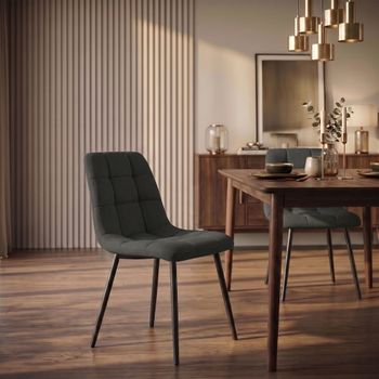 Set de 2 sillas con patas de metal y asiento en tela gris oscuro