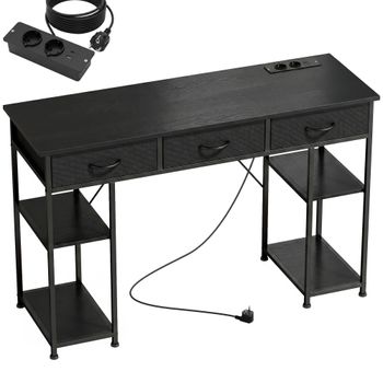 HOMCOM Escritorio con almacenamiento, tomas de corriente, 3 cajones de tela y 4 estantes, 120 x 40 x 76 cm, negro
