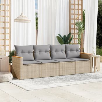 Conjunto De Sofás Jardín Con Cojines Beige Mezcla 4 Uds | Mueble Jardin Mesa Y Sillas Ratán Pe Cfw895345