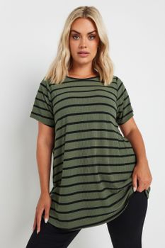 Yours Camiseta Caqui De Rayas, Mujer Curvy Y Tallas Grandes, Yours