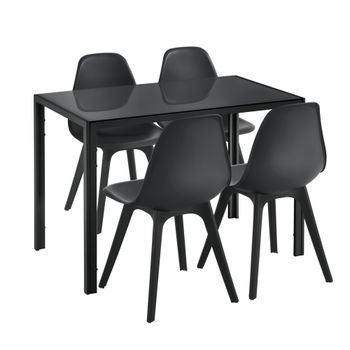 [en.casa]® Mesa De Comedor Minimalista - Negro - 105cm X 60cm X 75cm - Para 4 Personas - Set De 4 X Sillas De Diseño - 83cm X 54cm X 48cm - Negro - Juego De Comedor