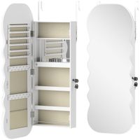 homcom espejo joyero con luz led montado en la pared o en la puerta con cerradura espejo entero blanco