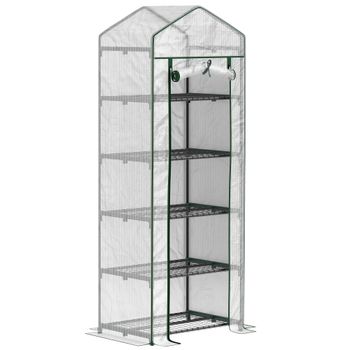 Outsunny Invernadero de Exterior con Estantes de 5 Niveles Puerta con Cremallera y Marco de Acero 69x49x193 cm Transparente