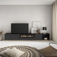 mueble tv efecto madera negro roble 310x37x50cm chimenea efecto fuego