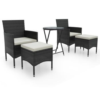 Mesa Sillas Jardín 5 Pzas Ratán Sintético Vidrio Templado Negro Vidaxl