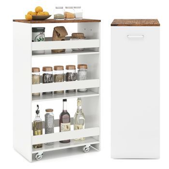 Carro De Almacenamiento Estrecho De 4 Niveles, Costway Carrito Auxiliar(47,5x30x80,5,blanco Y Marrón)