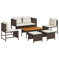 juego de sofa exterior marron y crema ratan madera tela mediano cfw746995