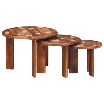 3 Uds Mesas De Café - Mesas De Centro Nido Multicolor Madera Reciclada Maciza
