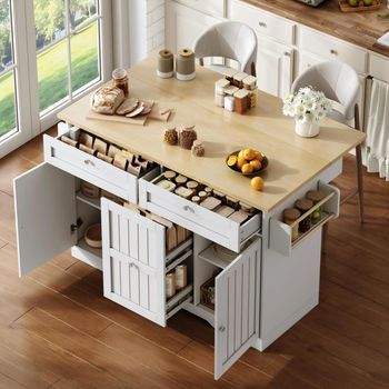 Isla De Cocina Móvil Negra De Mdf Con Encimera Plegable, Estantes, Cajones, Ruedas Con Freno, Carro Organizador Comedor 120x70x92 Cm