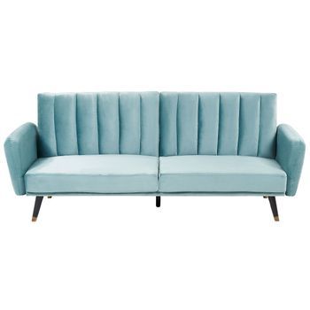Sofá Cama 3 Plazas De Terciopelo Azul Claro Negro Convertible Vimmerby