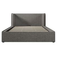 cama contenedor tapizada 160200cm con cabecero ancho tela de lino con somier de laminas gris