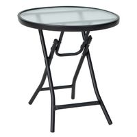 costway mesa de comedor para patio mesa redonda de 46 cm con tablero de cristal templado estructura antioxidante y marco en x para jardin negro