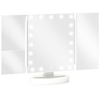homcom espejo maquillaje con luz aumento 1x2x3x rotacion libre de 180 21 luces led interruptor tactil blanco