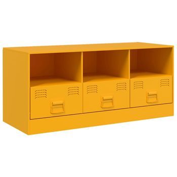 Mueble Para Tv | Mueble De Salón | Gabinete De Tv De Acero Amarillo Mostaza 99x39x44 Cm