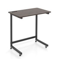 costway mesa auxiliar en forma de c con ruedas ranura para telefono integrada base baja para ahorrar espacio para salon y dormitorio marron rustico