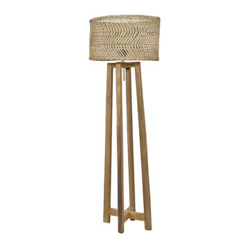 Lámpara de suelo de ratán y patas de madera de teca d.40x105cm