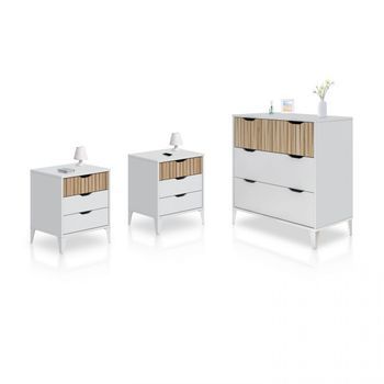 Pack Dormitorio Con Mesitas De Noche Y Cómoda 70,5 Cm Nitza On Blanco Artik (blanco Mate) - Natur 70,5 X 76 X 40 Cm