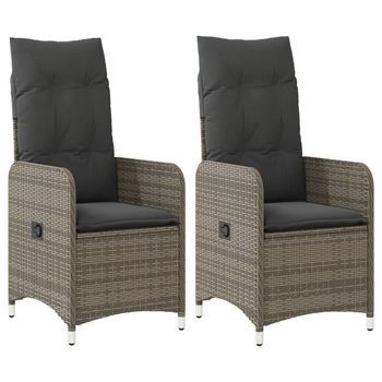Pack 2 Uds Sillones Reclinable Jardín | Silla De Jardín Y Cojines Ratán Sintético Gris