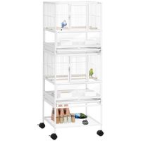 pawhut jaula para pajaros de 2 niveles con paneles acrilicos comederos perchas ruedas y estante inferior 48x46x1345 cm