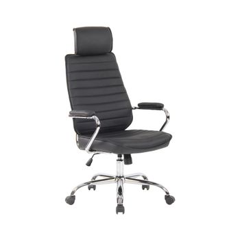 Silla de oficina giratoria regulable en Cuero auténtico Negro