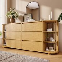 aparador - mueble de almacenamiento - mdf y bambu - roble 160x40x75cm