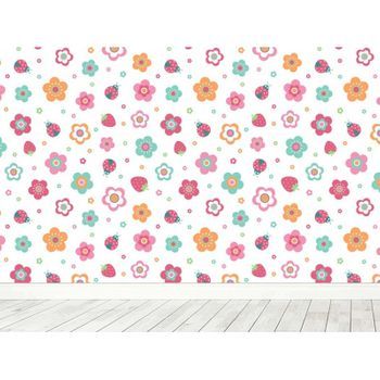 Fotomural Vinilo Infantil Flores Fresas 350x250cm