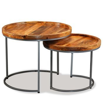 Set De Mesas Auxiliares 2 Uds Madera Maciza De Mango Vidaxl