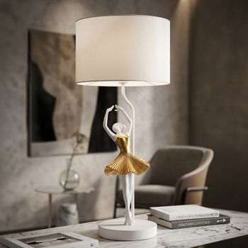 Lámpara de mesa ballerina de resina blanca y dorada ø 28x64 cm