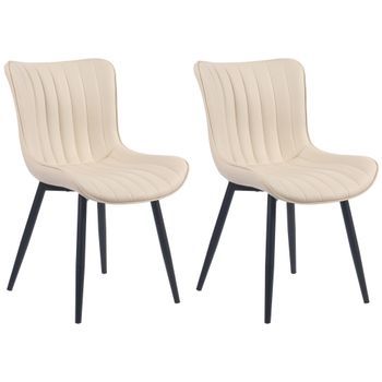 Set De 2 Sillas De Comedor Largo En Terciopelo O Polipiel Simil Cuero Crema 61x50x81 Cm Clp